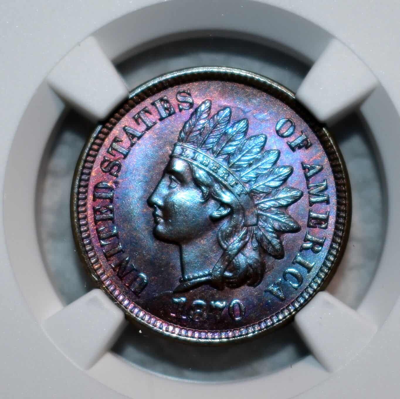 NGC MS-64 BN 1870 Indian Head Cent, Gorgeously toned, Radiant specimen
