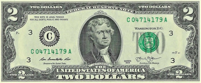 The obverse of the 2013 $2 Bill