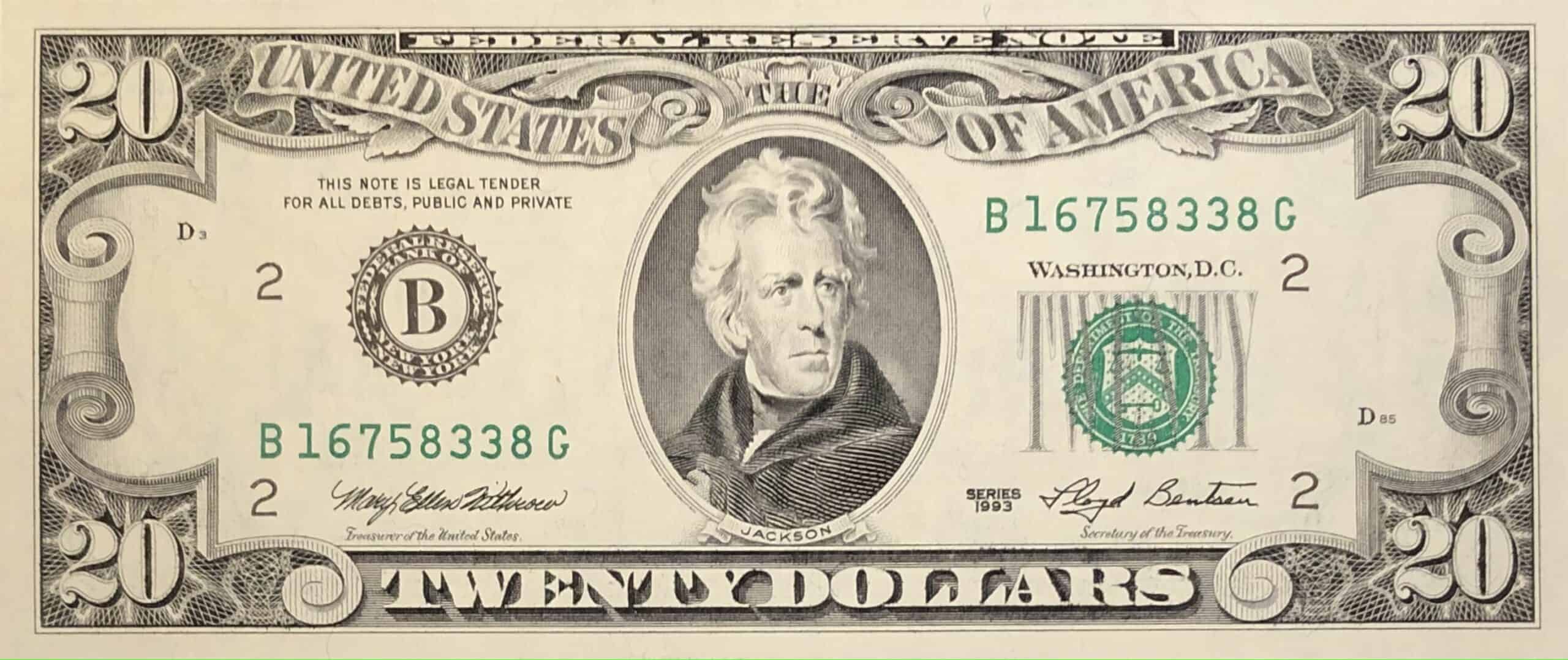 The Obverse of the 1993 20 Dollar Bill