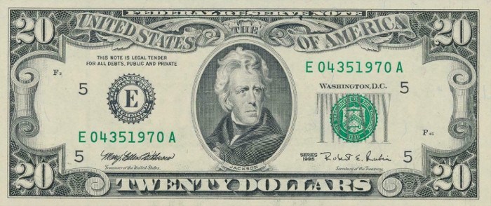 The Obverse of the 1995 20 Dollar Bill