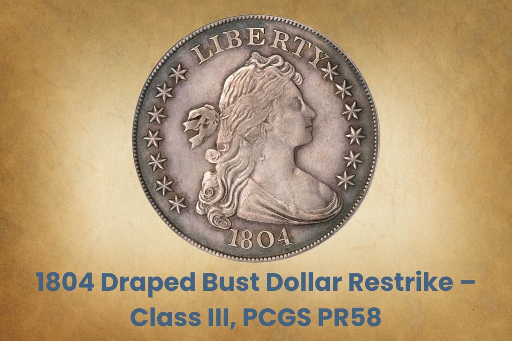 1804 Draped Bust Dollar Restrike – Class III, PCGS PR58