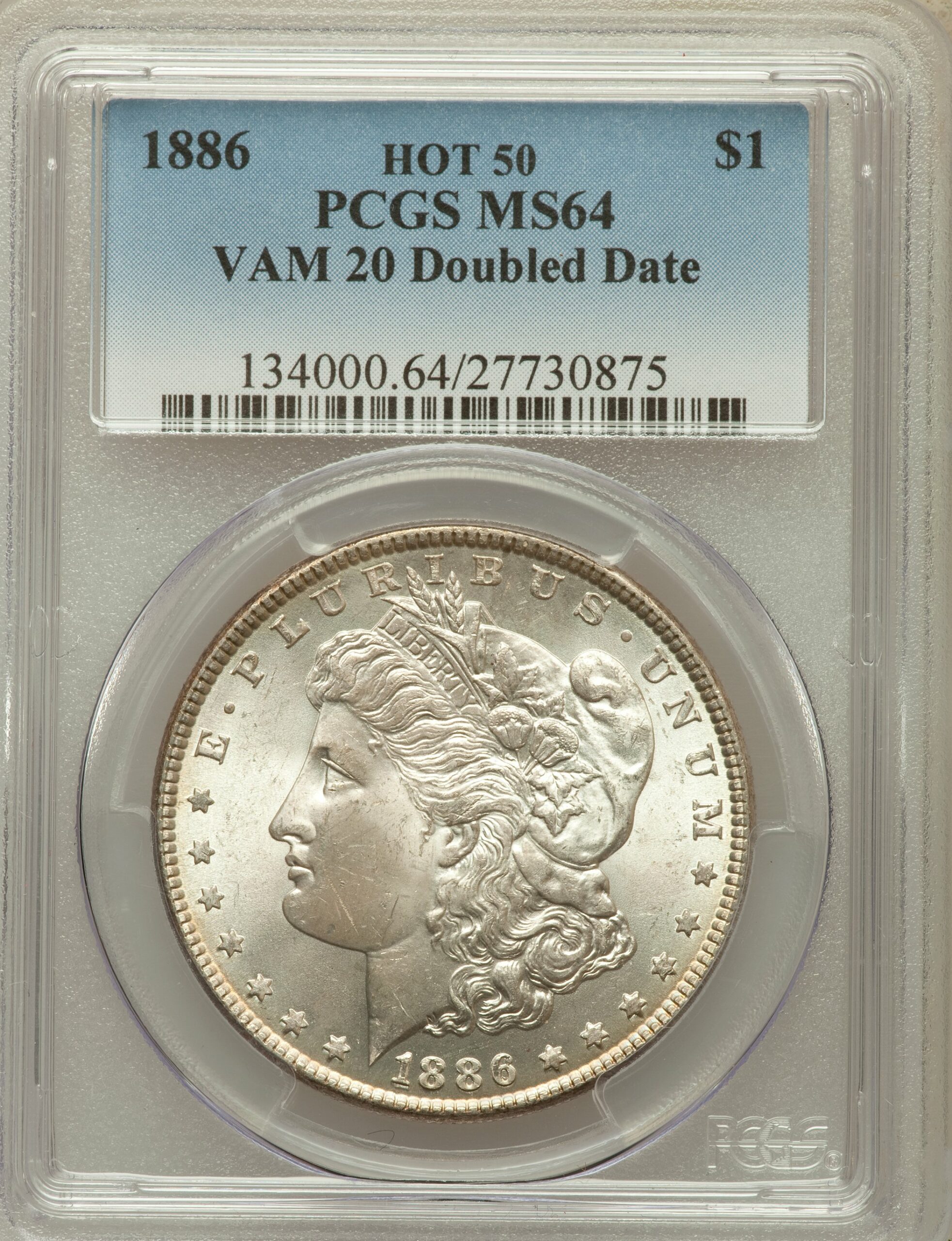 1886 Silver Dollar Doubled Date VAM