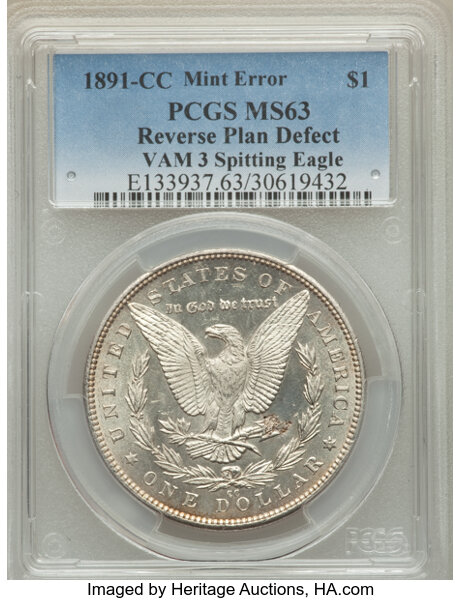 1891 Silver Dollar with "Spitting Eagle" Error