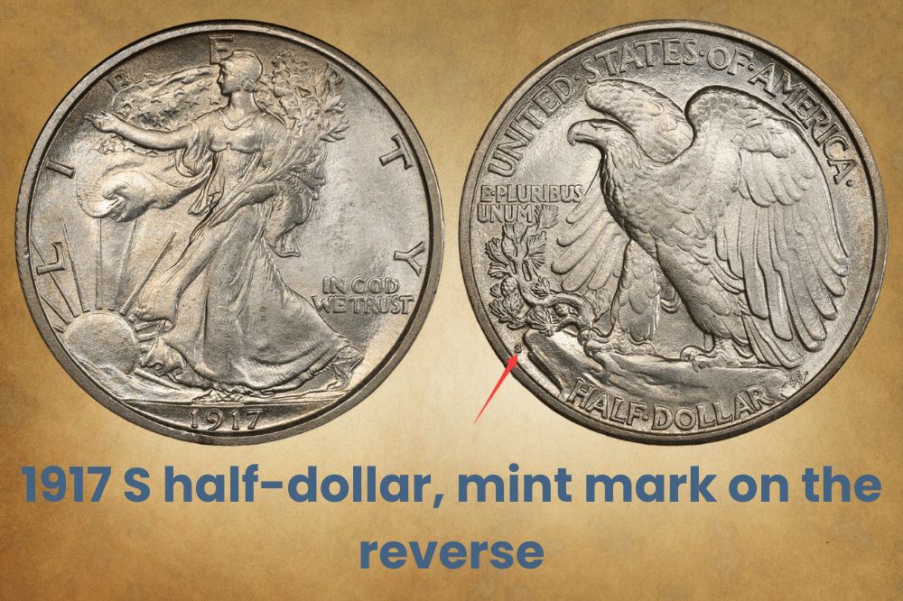 1917 S half-dollar, mint mark on the reverse