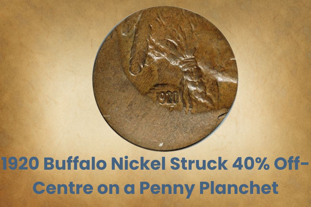 1920 Buffalo Nickel Struck 40% Off-Centre on a Penny Planchet