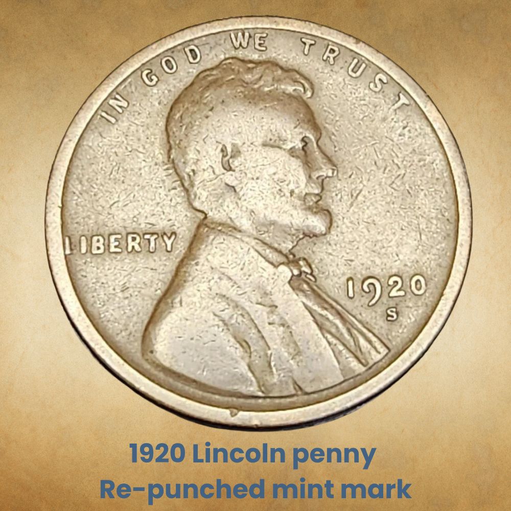 1920 Lincoln penny Re-punched mint mark