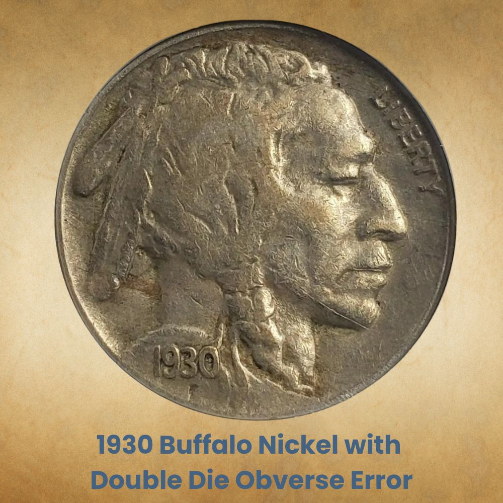 1930 Buffalo Nickel with Double Die Obverse Error