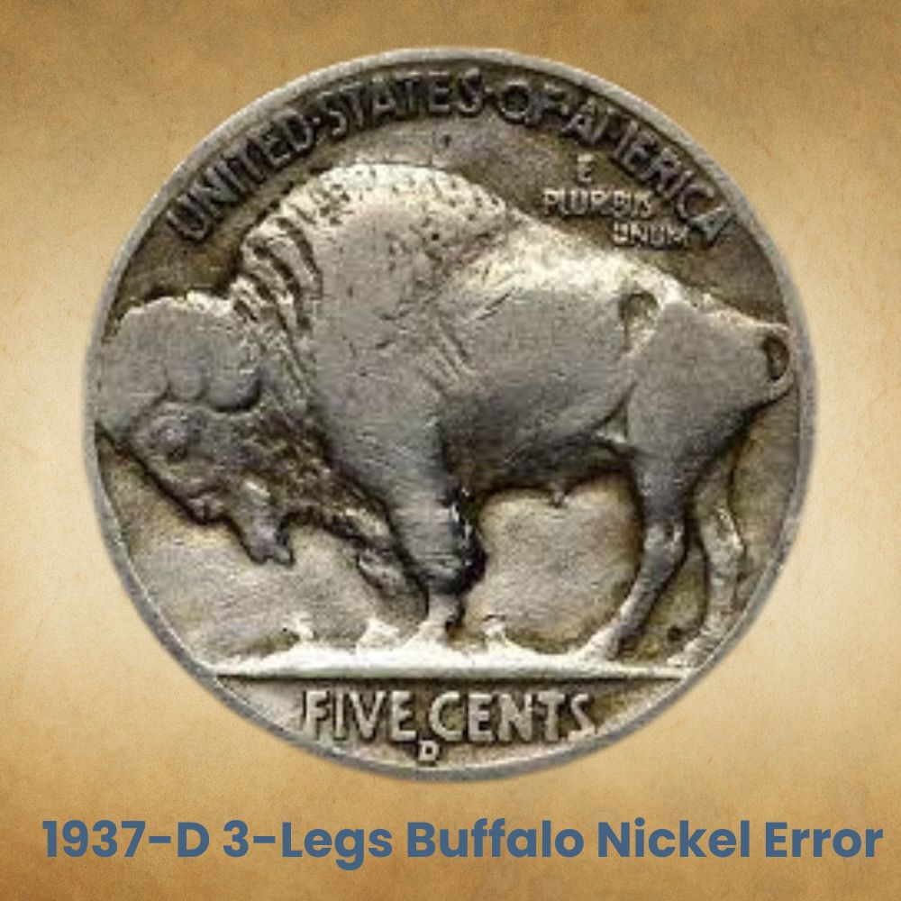 1937-D 3-Legs Buffalo Nickel Error