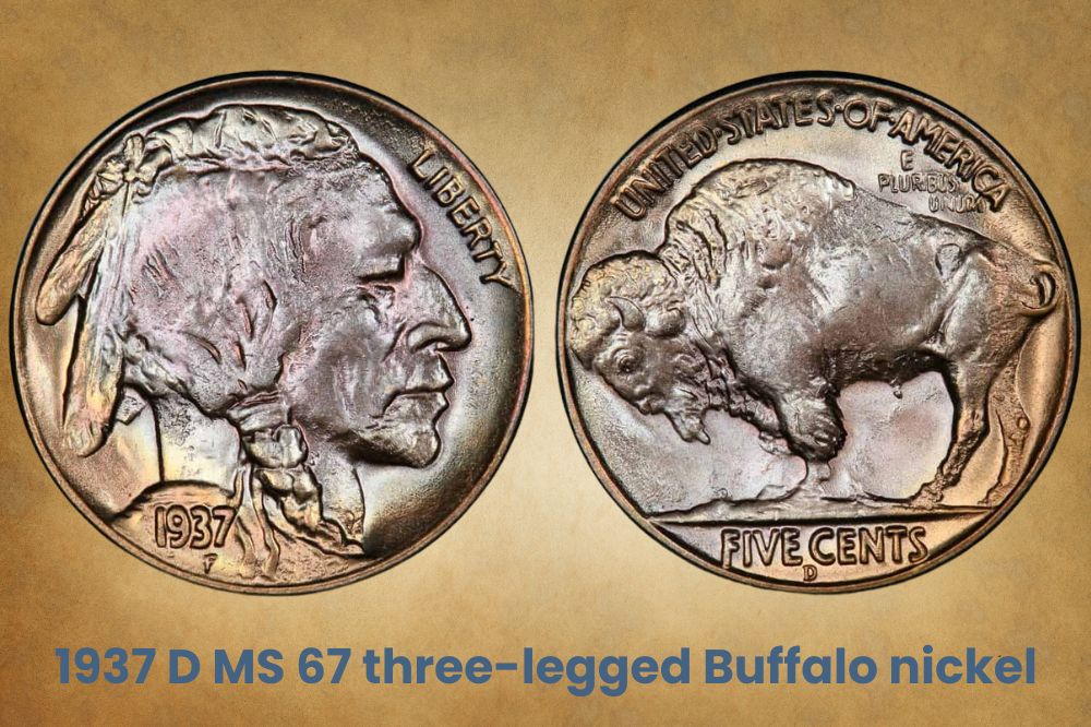 1937 D MS 67 three-legged Buffalo nickel