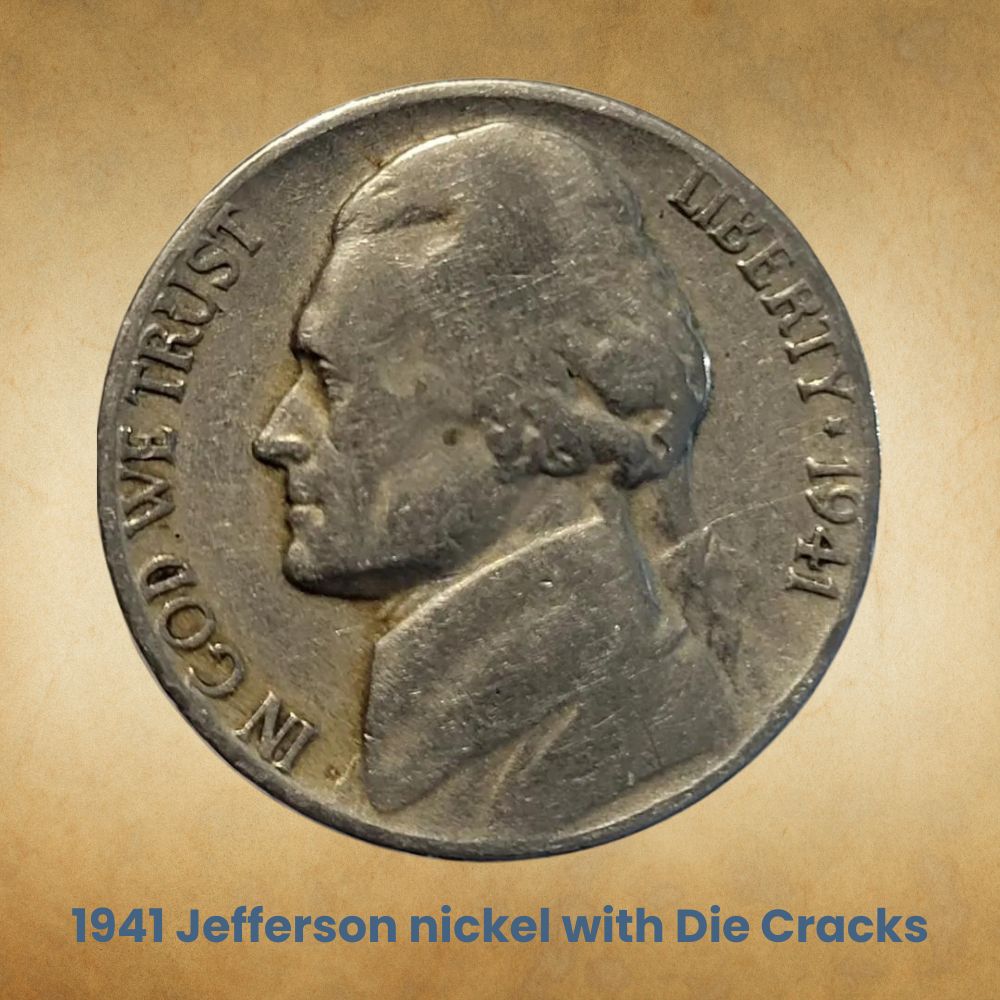 1941 Jefferson nickel with Die Cracks