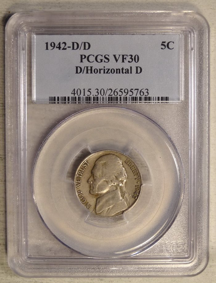 1942 Nickel with D Over Horizontal D Error