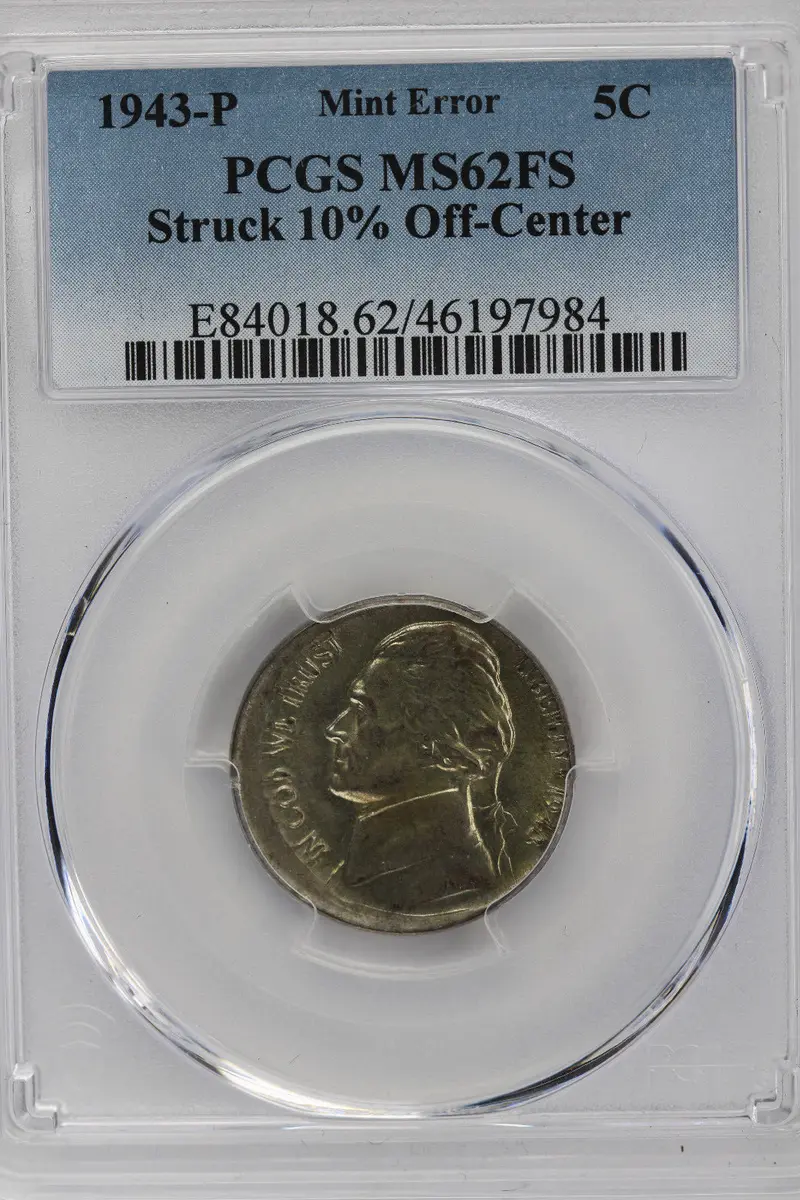1943 Nickel Struck 10% Off-Centre