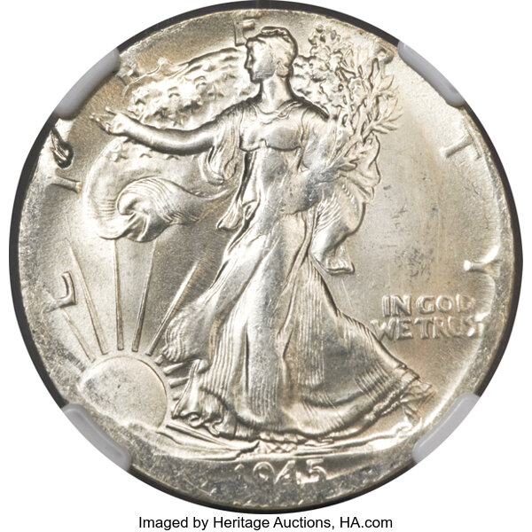 1943 Walking Liberty half dollar struck on a El Salvador 25 centavos planchet