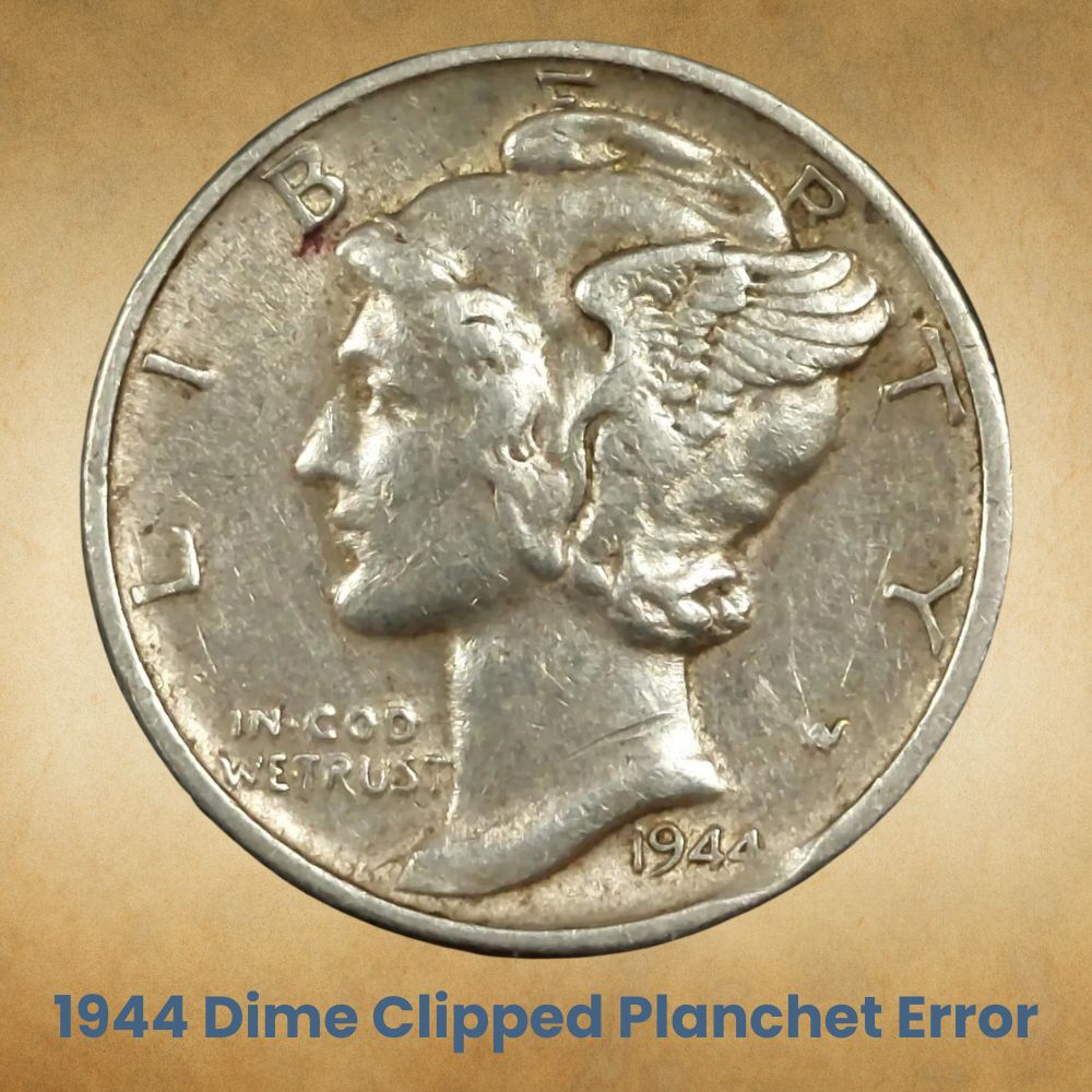 1944 Dime Clipped Planchet Error