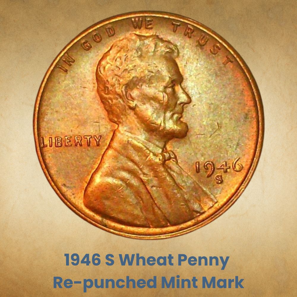 1946 S Wheat Penny Re-punched Mint Mark