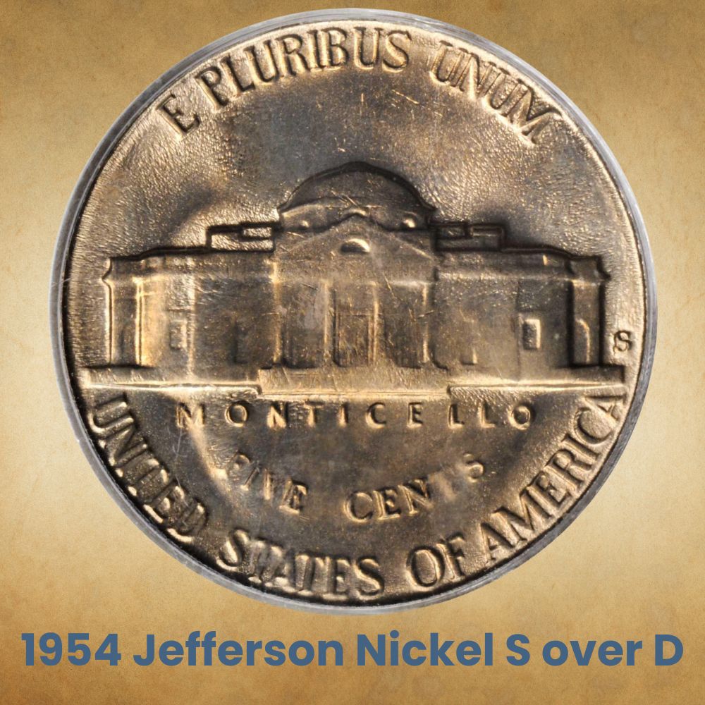 1954 Jefferson Nickel S over D