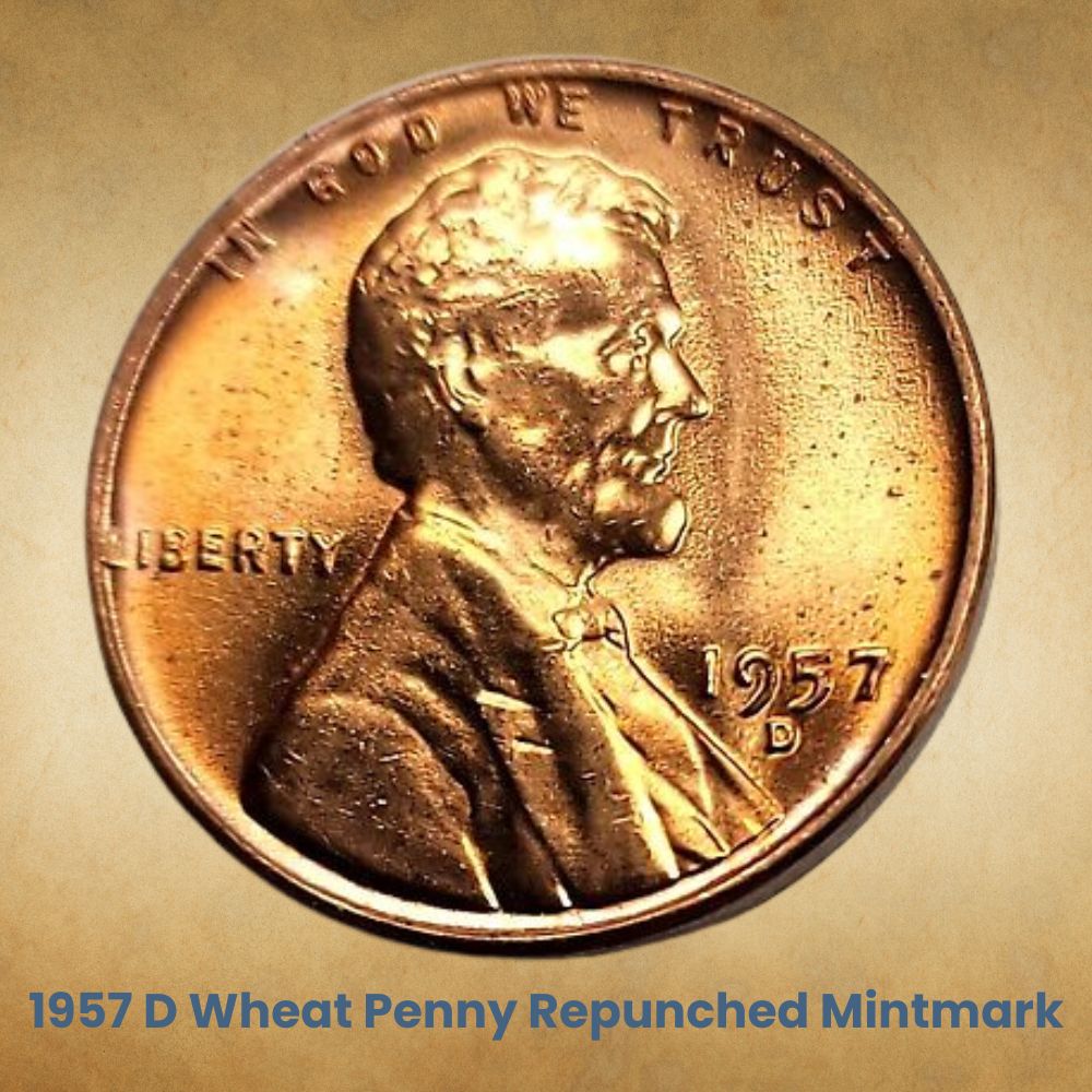 1957 D Wheat Penny Repunched Mintmark