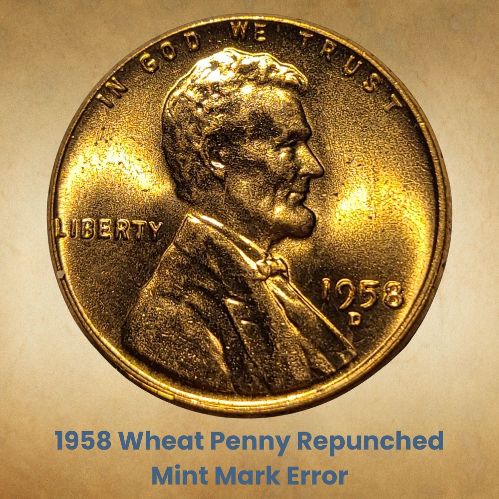 1958 Wheat Penny Repunched Mint Mark Error