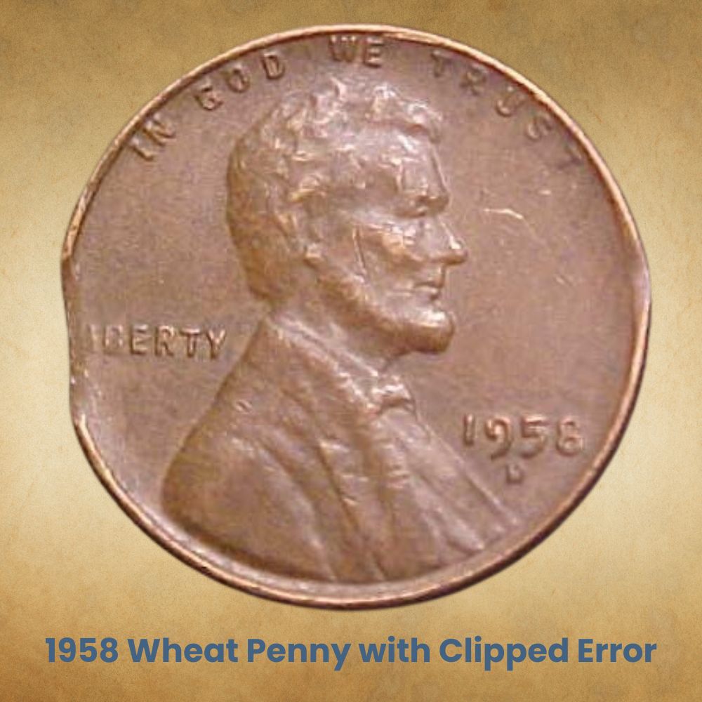 1958 Wheat Penny with Clipped Error
