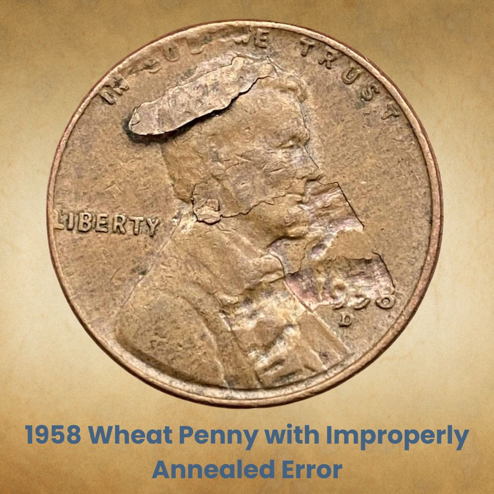 1958 Wheat Penny with Improperly Annealed Error