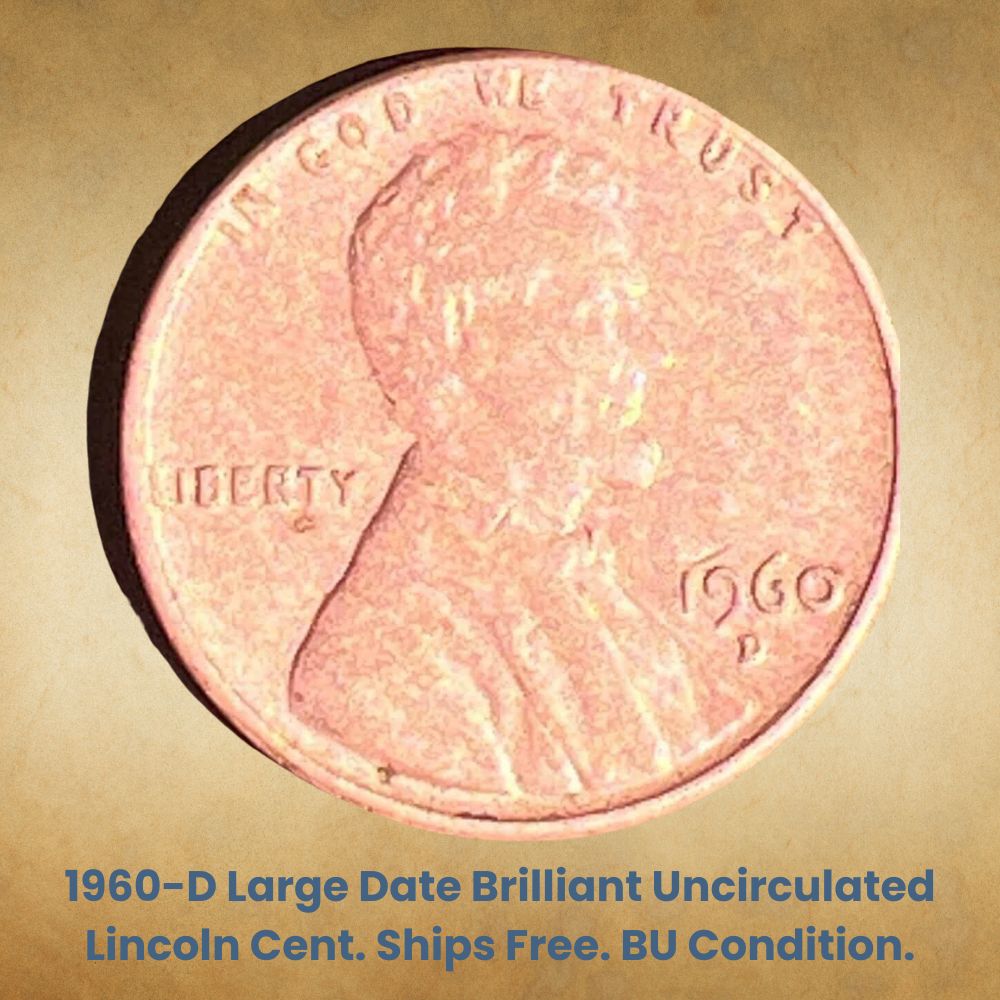 1960-D Large Date Brilliant Uncirculated Lincoln Cent. Ships Free. BU Condition.