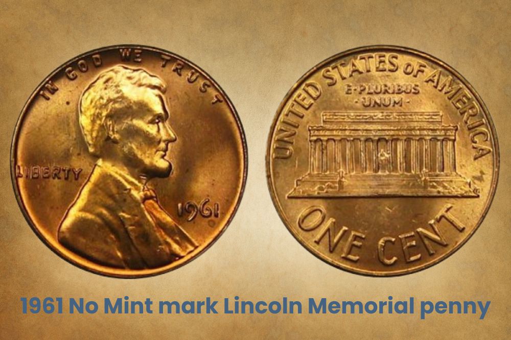 1961 No Mint mark Lincoln Memorial penny