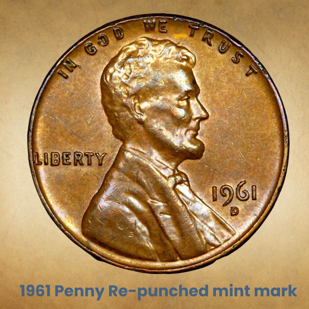 1961 Penny Re-punched mint mark