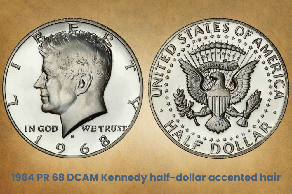 1964 PR 68 DCAM Kennedy half-dollar accented hair