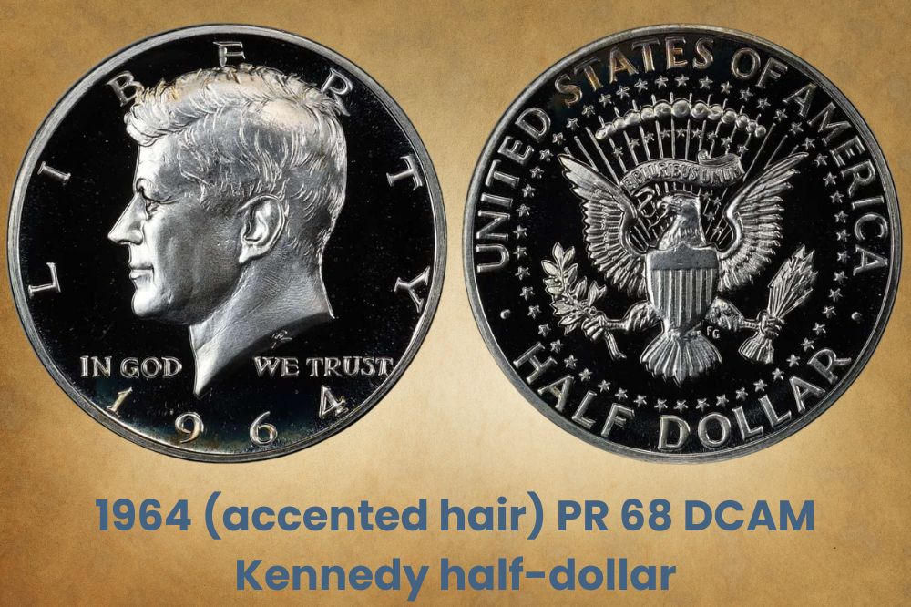 1964 (accented hair) PR 68 DCAM Kennedy half-dollar