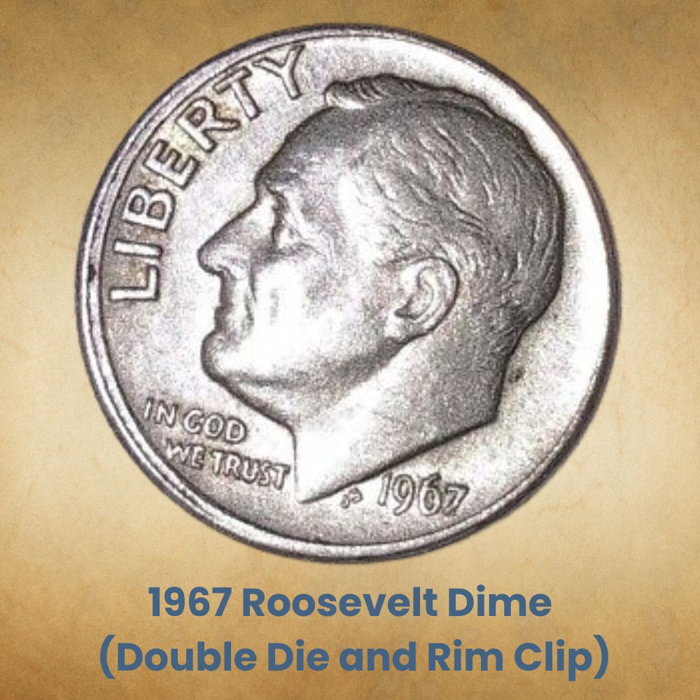1967 Roosevelt Dime (Double Die and Rim Clip)