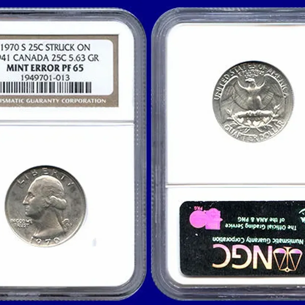 1970 Proof Quarter on Canadian Quarter Planchet