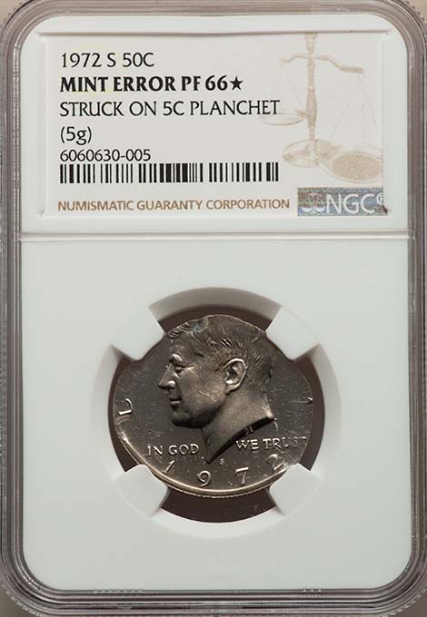 1972 Half Dollar Struck on a 5c Planchet