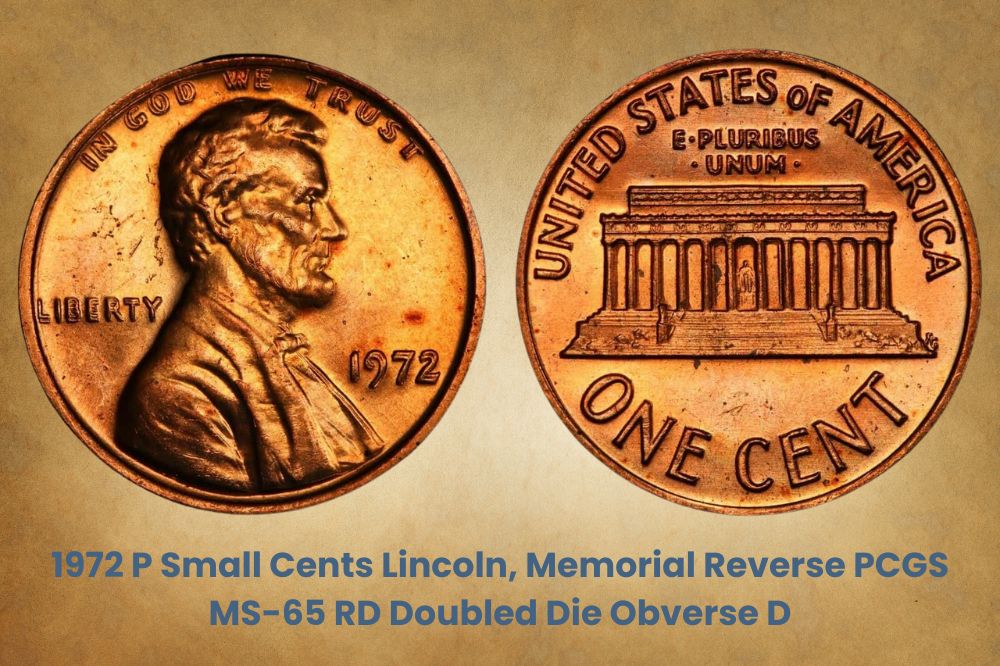 1972 P Small Cents Lincoln, Memorial Reverse PCGS MS-65 RD Doubled Die Obverse D