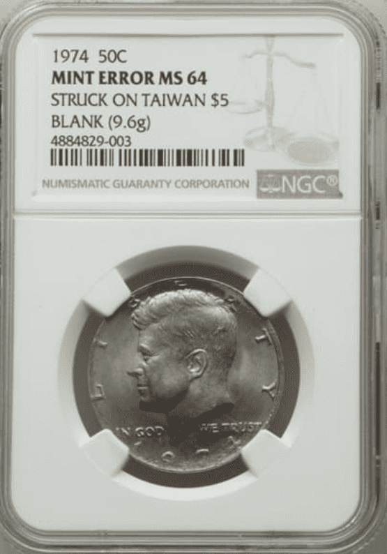 1974 Half Dollar Struck on a $5 Taiwan Planchet