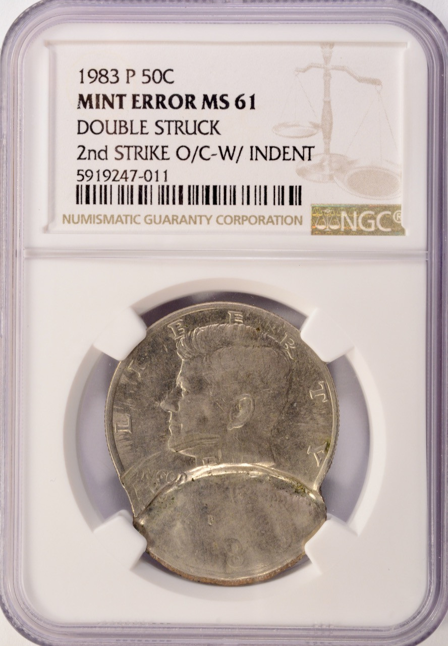 1983-P Half Dollar Double Struck with Obverse Indent