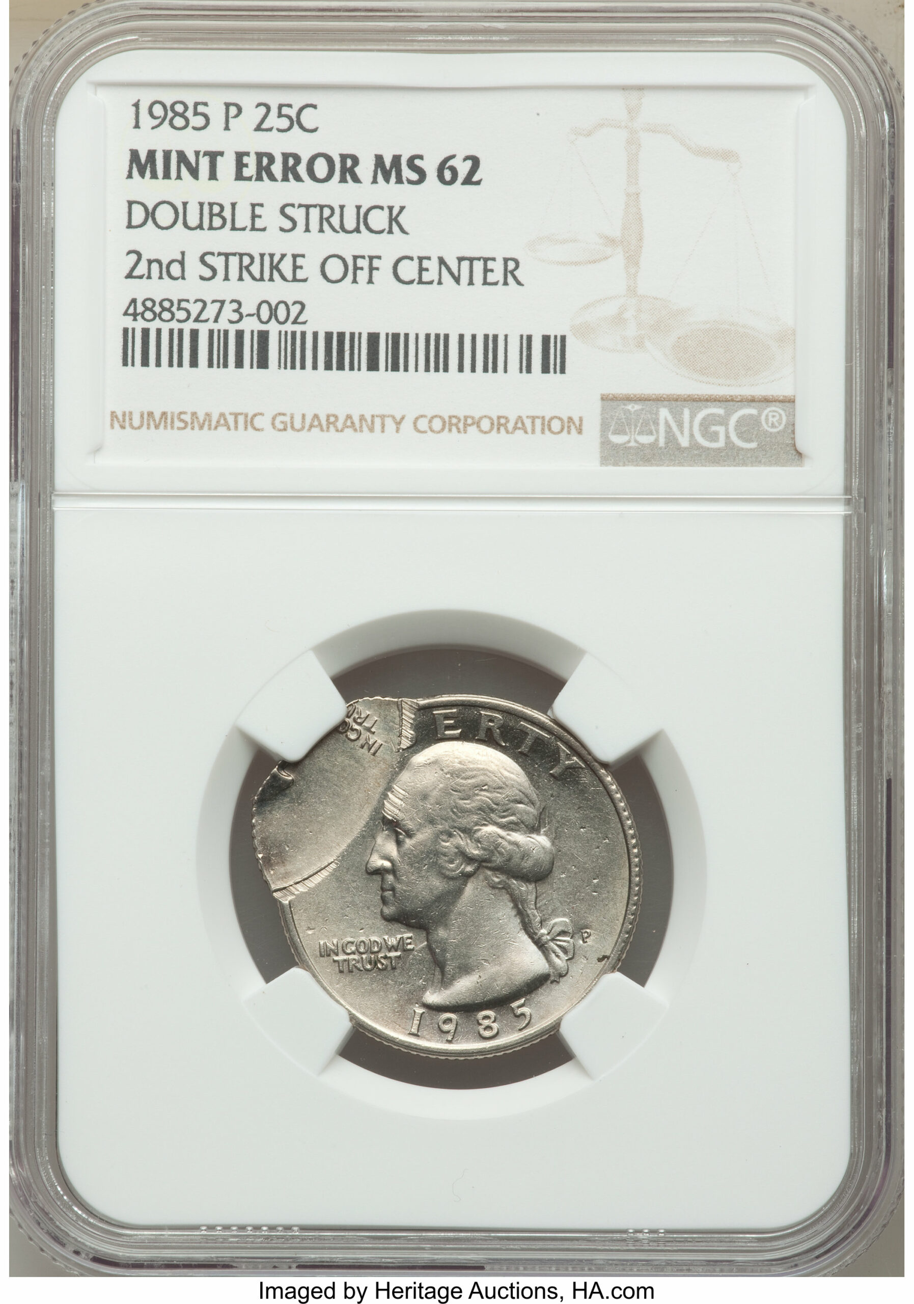 1985 P Quarter Doublestruck with Second Strike Off Center