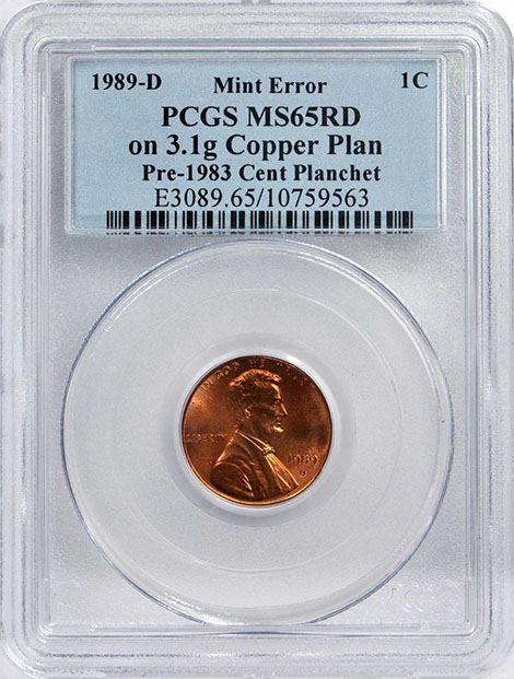 1989-D Penny Struck on a Copper Planchet