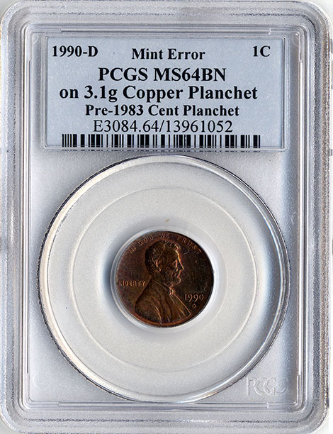 1990 Penny Struck on a Bronze Planchet