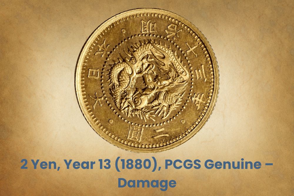 2 yenes, año 13 (1880), PCGS genuino – Daños