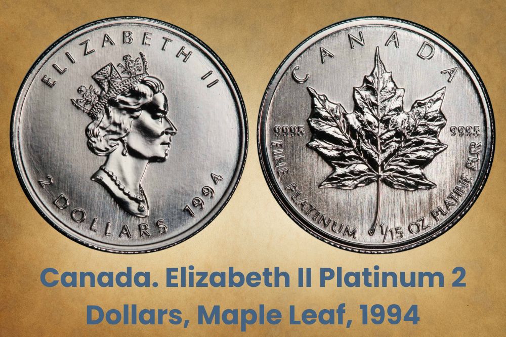 Canada. Elizabeth II Platinum 2 Dollars, Maple Leaf, 1994