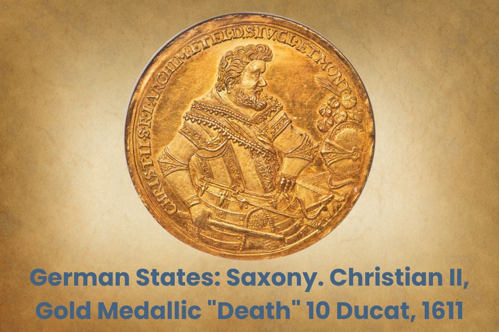 German States: Saxony. Christian II, Gold Medallic "Death" 10 Ducat, 1611