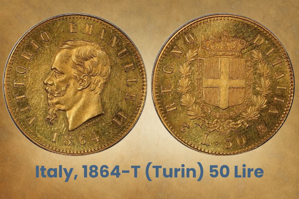 Italy, 1864-T (Turin) 50 Lire