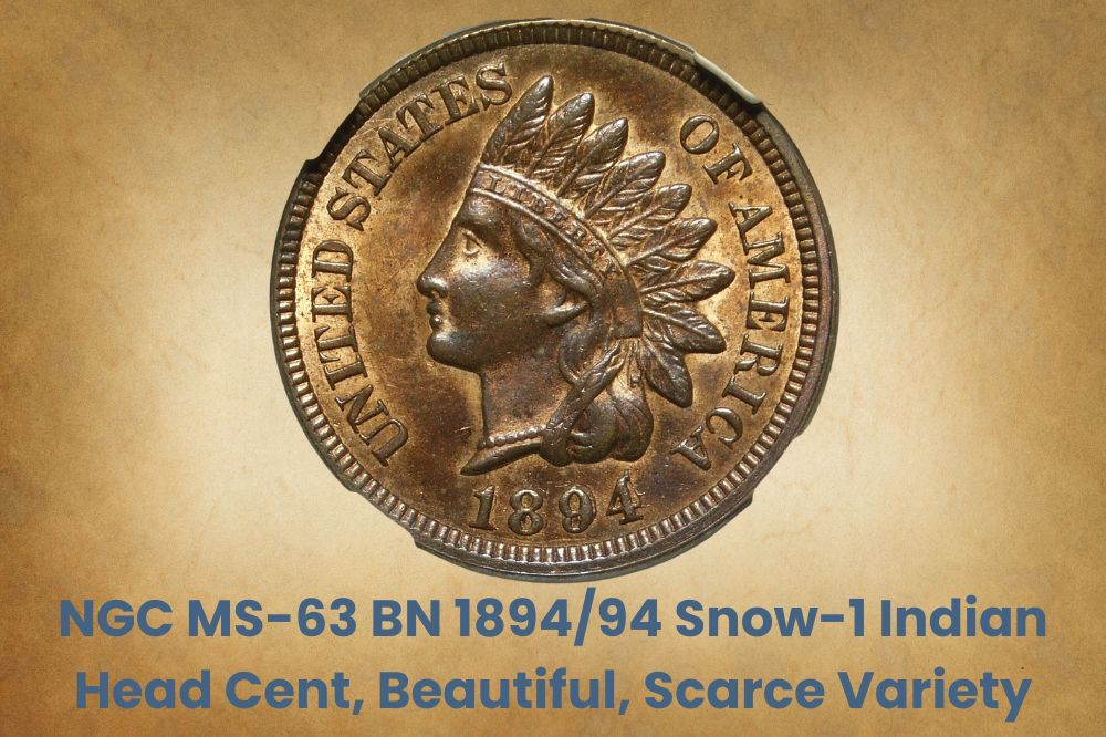 NGC MS-63 BN 1894/94 Snow-1 Indian Head Cent, Beautiful, Scarce Variety