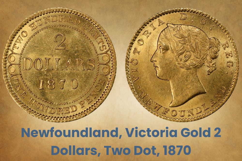 Newfoundland, Victoria Gold 2 Dollars, Two Dot, 1870