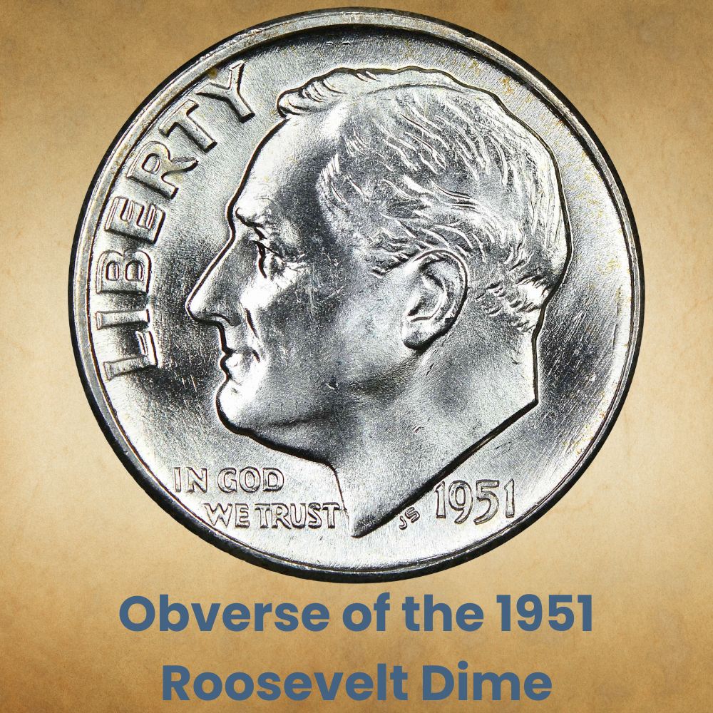 Obverse of the 1951 Roosevelt Dime