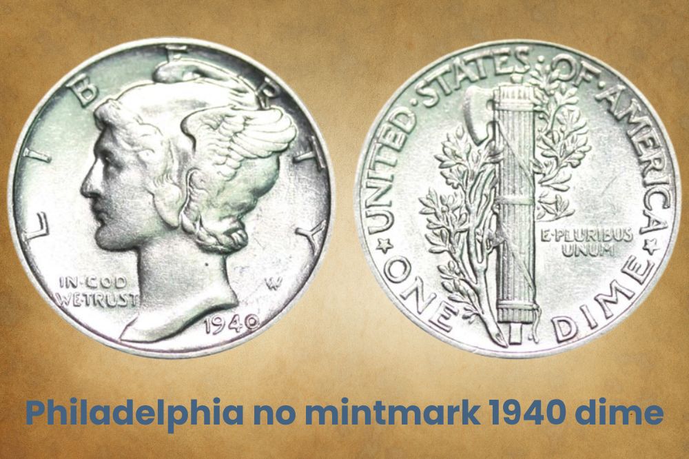 Philadelphia no mintmark 1940 dime