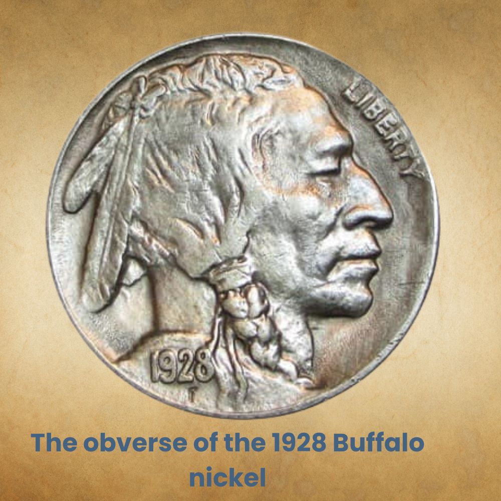 The obverse of the 1928 Buffalo nickel