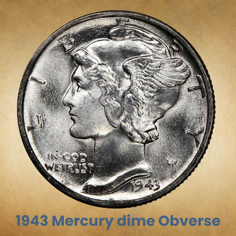 The obverse of the 1943 Mercury dime