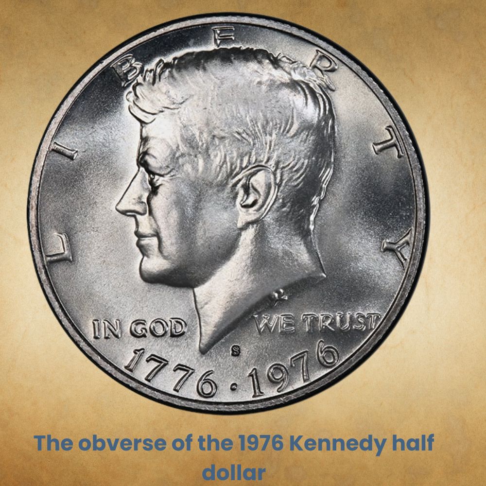 The obverse of the 1976 Kennedy half dollar