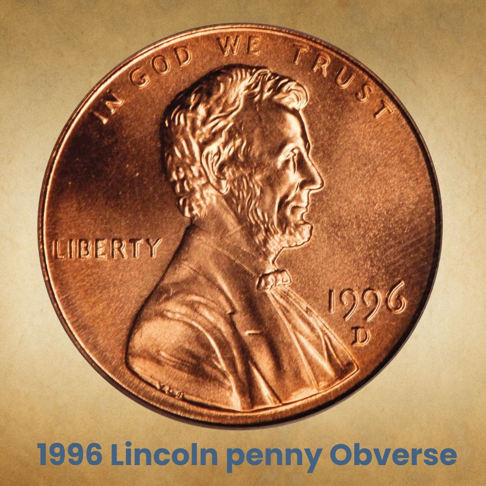 The obverse of the 1996 Lincoln penny